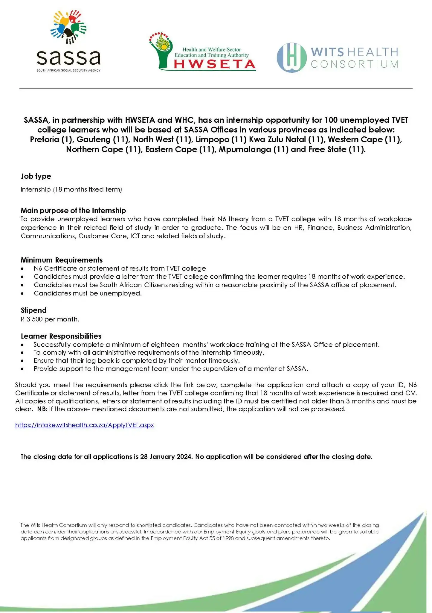 SASSA Internship Program 2024