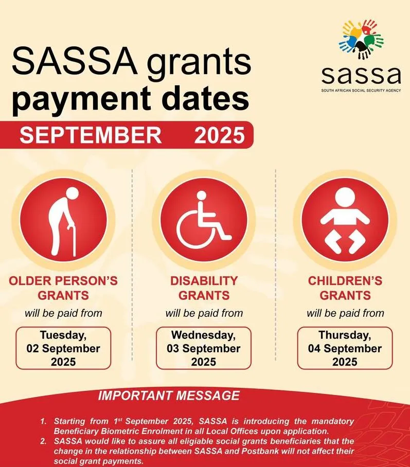 SASSA Payment Dates September 2025